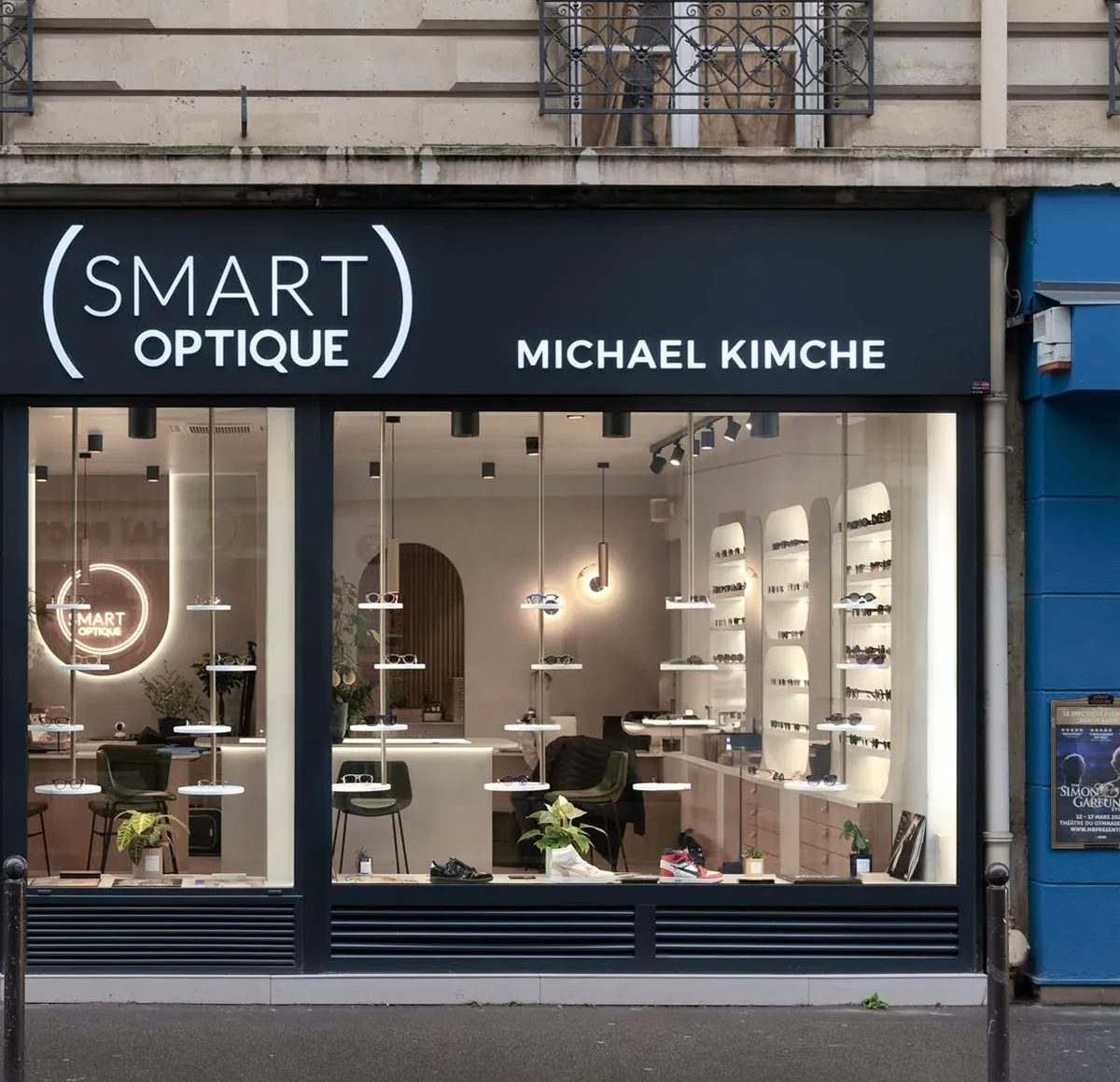 L'enseigne Michael Kimche sur la façade de Smart Optique